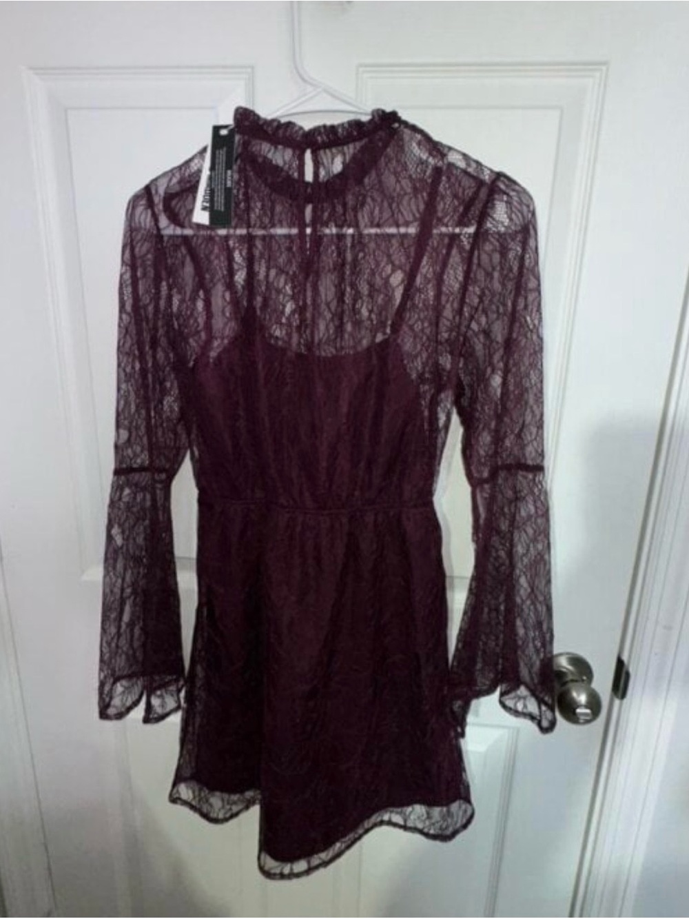 Steve Madden Plum Lace Long-Sleeve Mini Dress